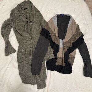 BCBG MAXAZRIA & Indio Cozy Knit Cardigan Set in Olive Green, Gray and Tan